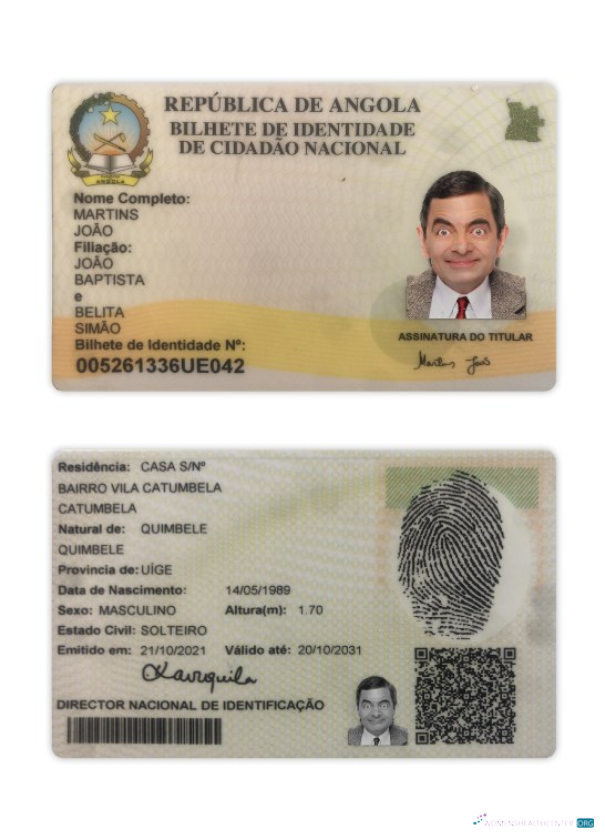 Download Angola ID card 2021 present Photoshop template